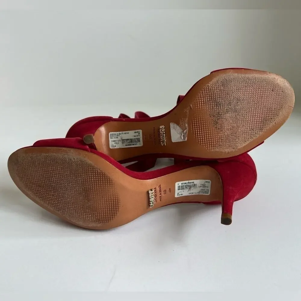 Anthropologie Schutz Tilan Red Suede Ankle Tie Stiletto Heels Women's Size 9